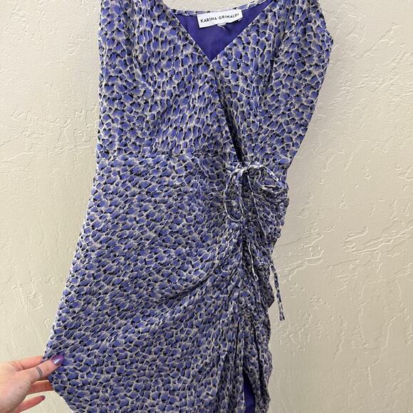 Karina Grimaldi Revolve Blue Floral Ruched Midi Slip Dress - Picture 6 of 7